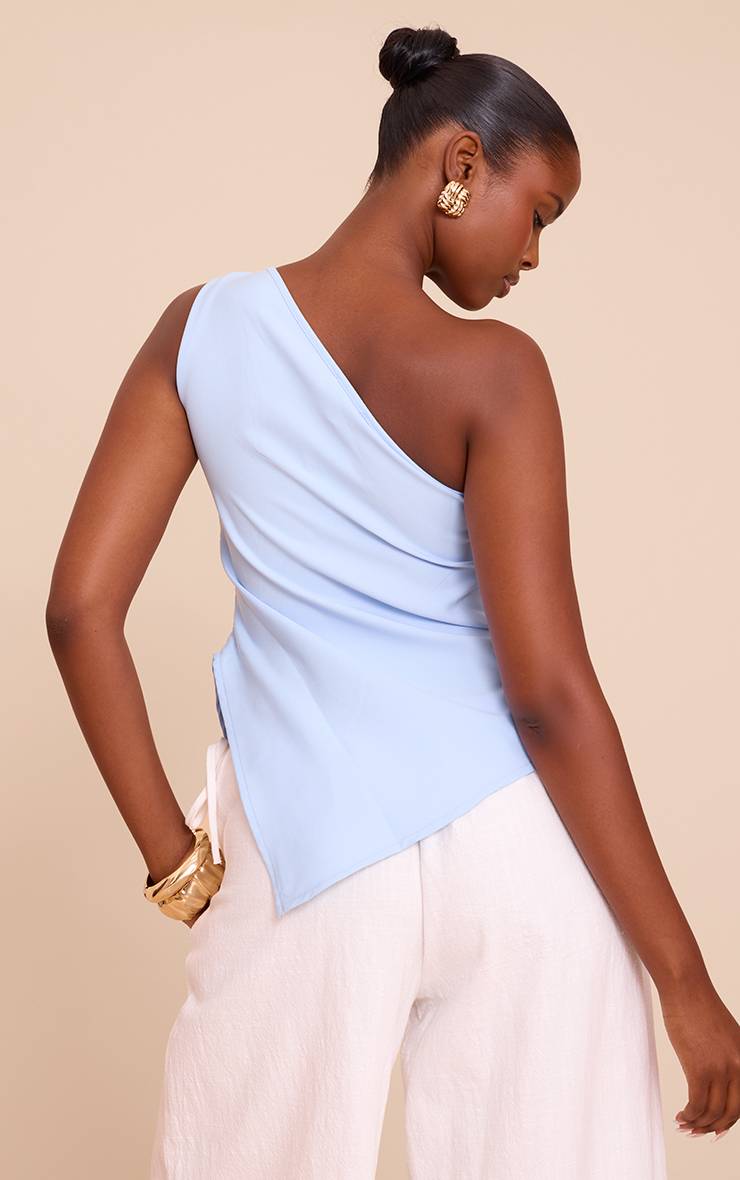 Bleu Ciel Haut Long Asymétrique À Une Épaule Avec Détails De Finition