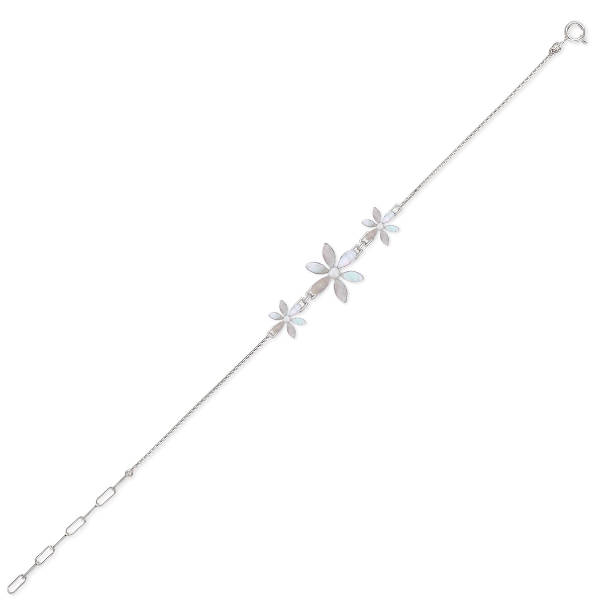 Bracelet ADEN réglable Nacre blanche 3 fleurs Argent rhodié 925 millième