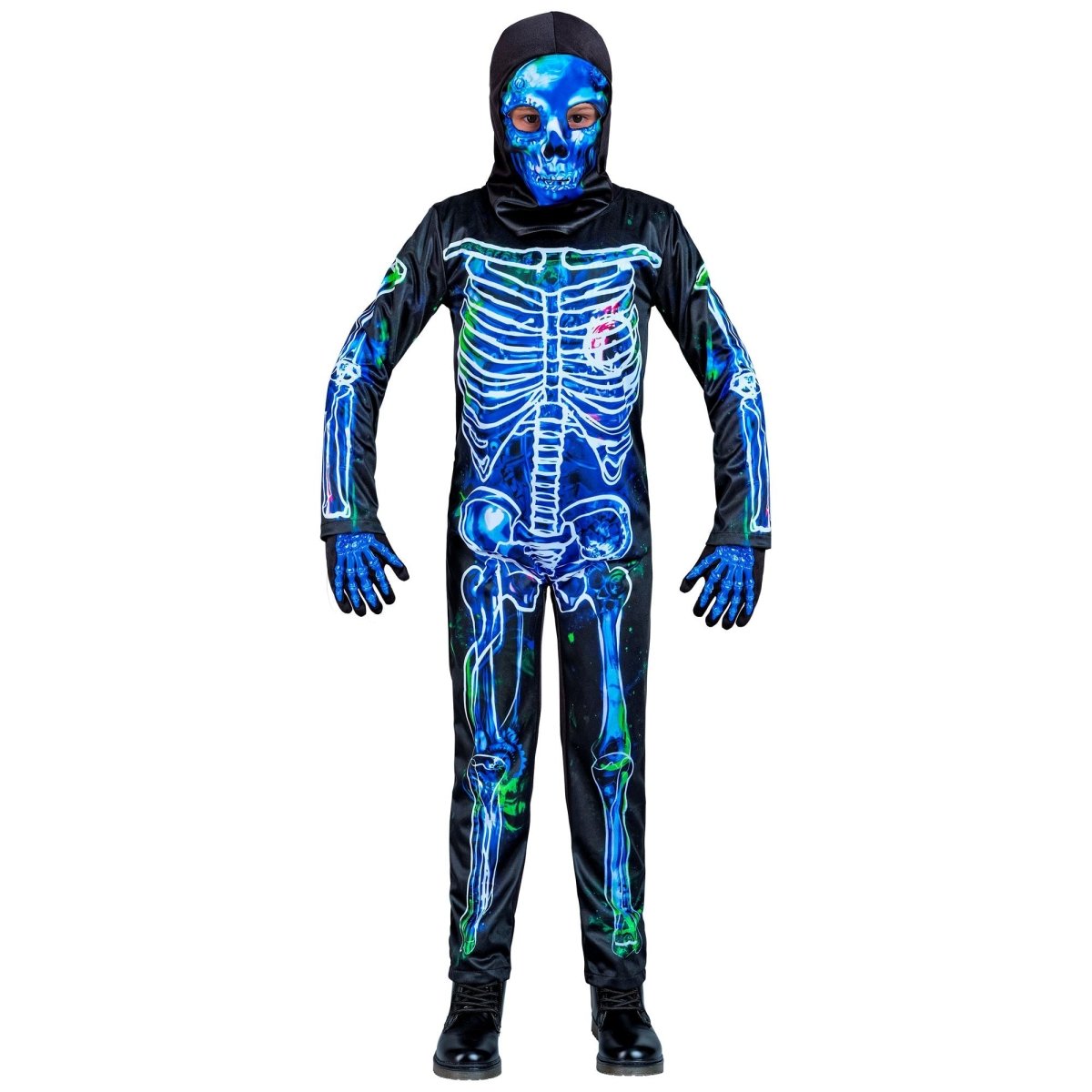 Halloween Kostuum Zwart Blauw Kind Skelet 2 delig