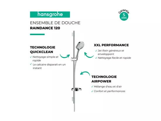 HANSGROHE Ensemble de douche Raindance 120 3 jets avec barre et porte-savon