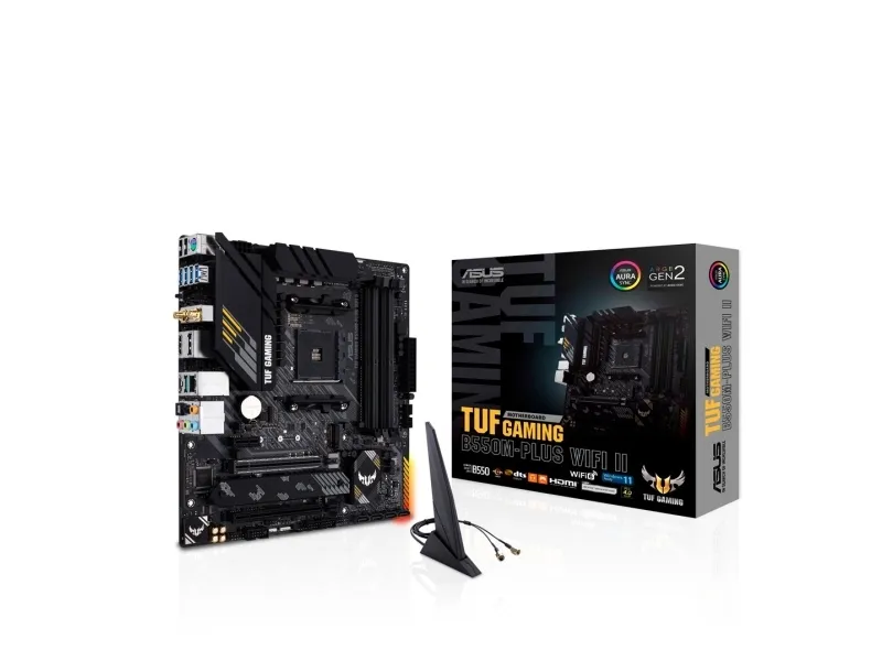 ASUS TUF GAMING B550M-PLUS WIFI II - Bundkort - micro ATX - Socket AM4 - AMD B550 Chipset - USB-C Gen2, USB 3.2 Gen 1, USB 3.2 Gen 2 - 2.5 Gigabit LAN, Wi-Fi 6, Bluetooth - onboard grafik (CPU påkrævet) - HD Audio (8-kanaler)