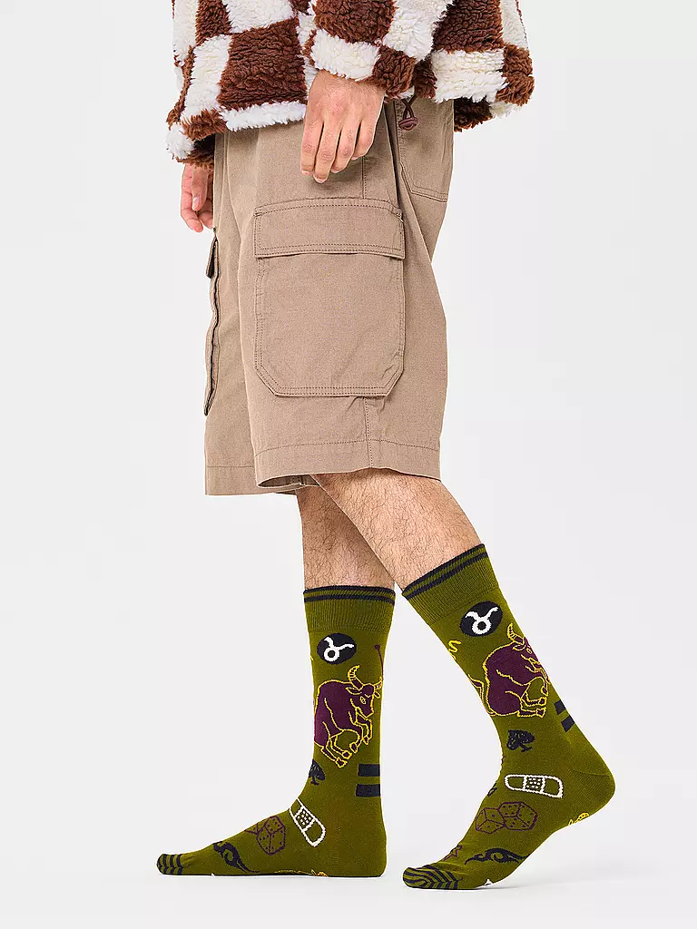 HAPPY SOCKS Damen Socken 36-40 STIER dark green olive