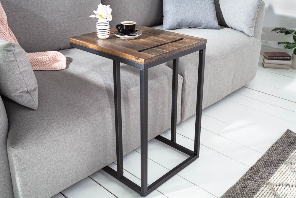 Industrial Beistelltisch SCANDINAVIA 60cm Akazie Massivholz Laptoptisch mit Tablet-Halterung