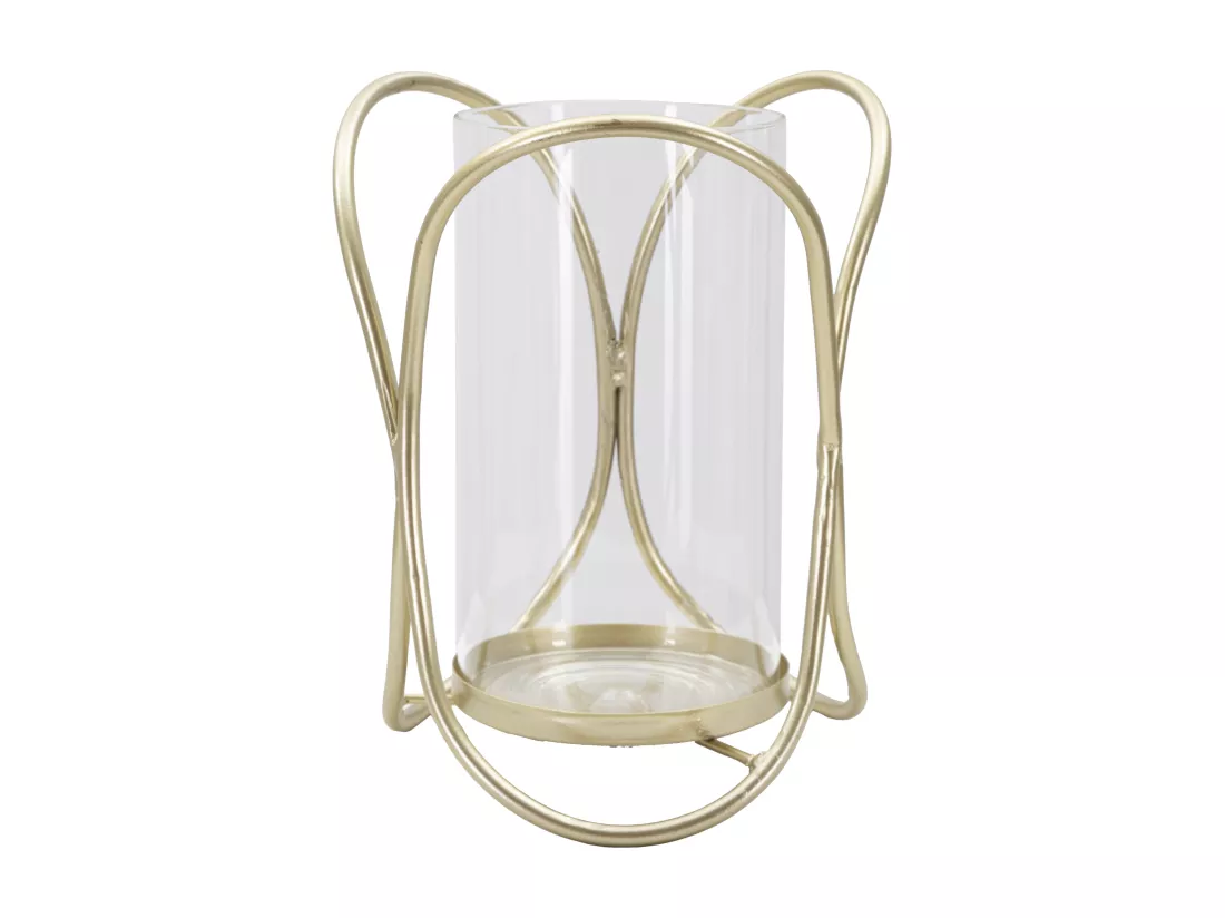 Support de Bougie en Métal Doré avec Coupelle en Verre - Porte-bougie Glox Gold Ø 16x21,5 cm, Design Géométrique Élégant avec Lignes Douces
