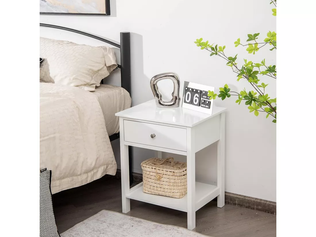 Table de Chevet à 2 Niveaux Style Moderne Simple 48 x 40 x 58 CM Blanc