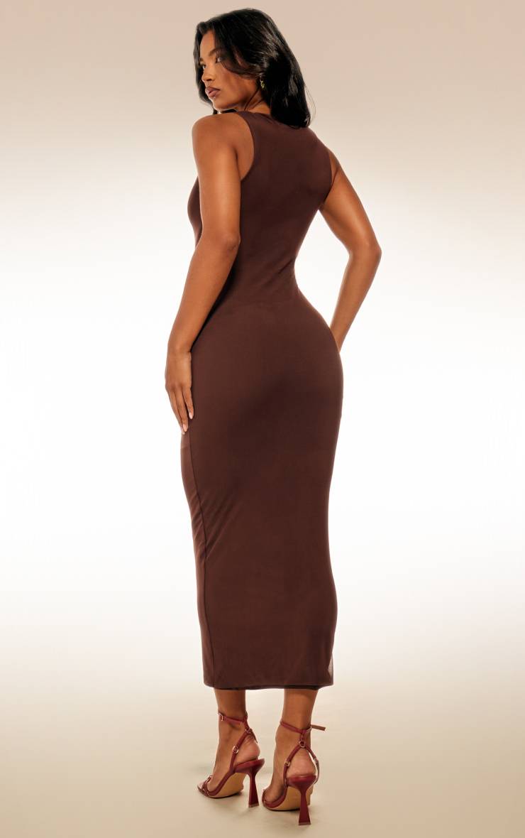 Taupe Robe Mi-longue Asymétrique En Mesh Doublée Avec Nœud