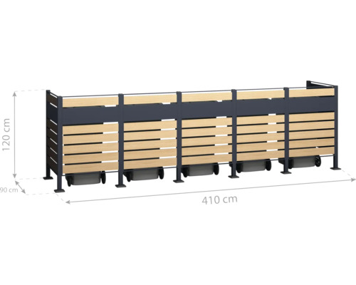 WESTMANN Planum opbergkast met 5 bakken, 410 x 90 x 120 cm, hout-antraciet