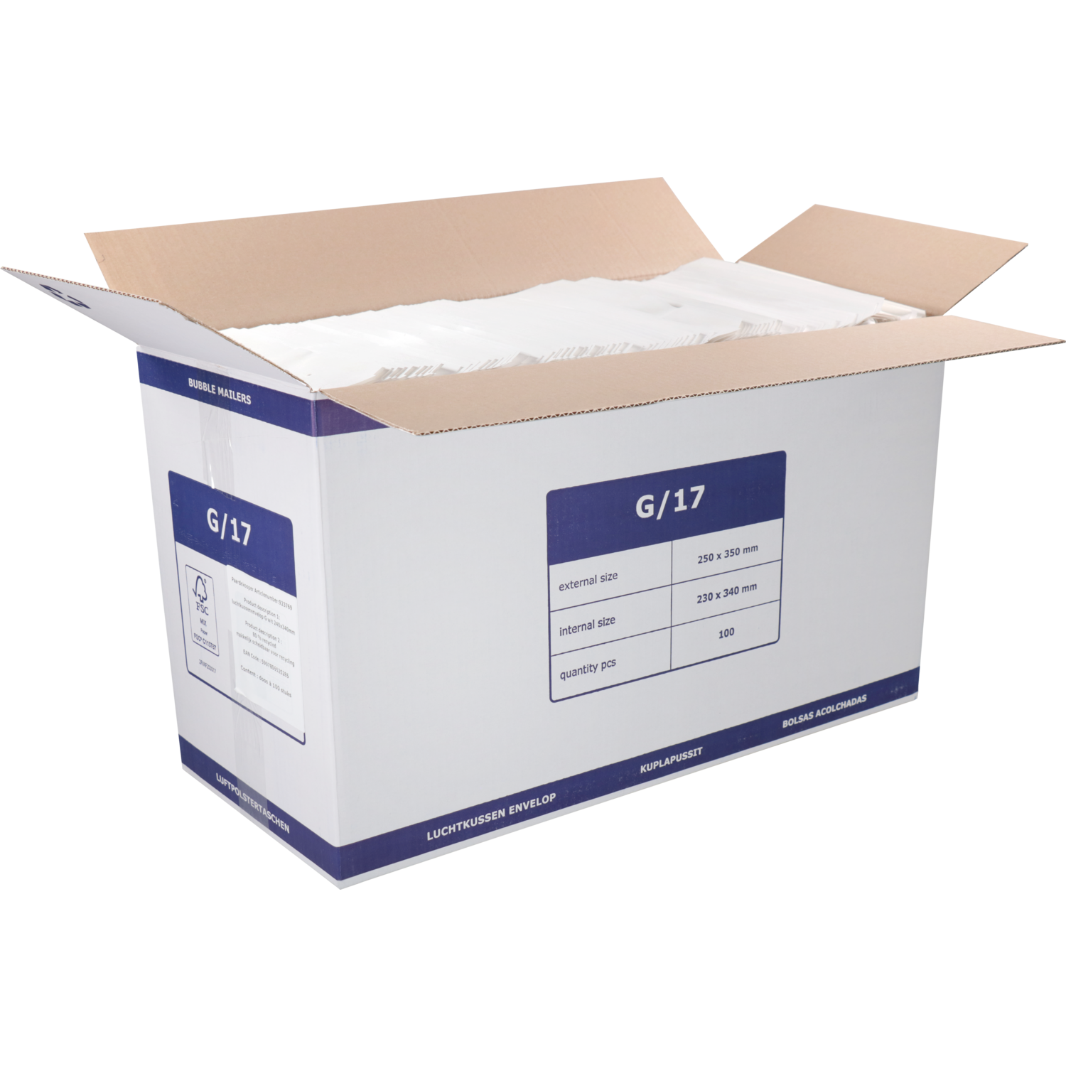Envelop, luchtkussenenvelop, 340x240mm, G, papier + PE, wit