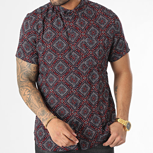 Chemise Manches Courtes Gris Anthracite Rouge