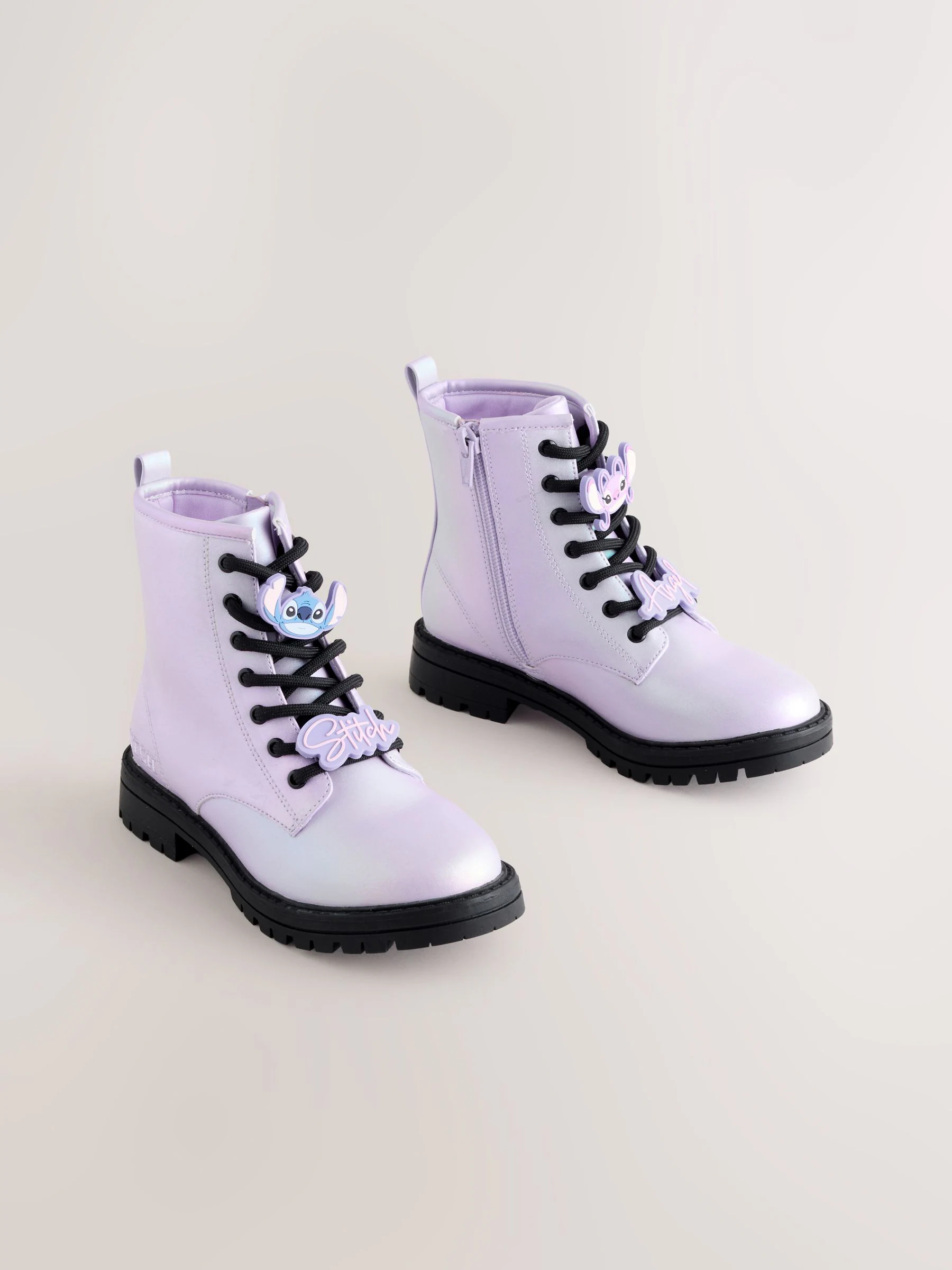 Metallic paars - Lilo & Stitch warmgevoerde enkellaarzen met vetersluiting