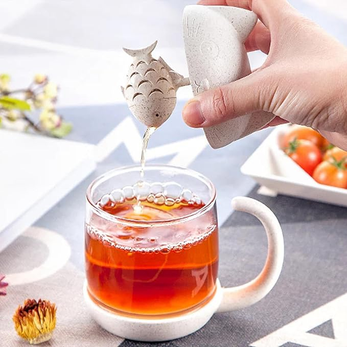 (250ml) Katzen Tee Tasse Infuser Cup mit Deckel   Filter Sieb für Losen Tee - Transparent / Grau