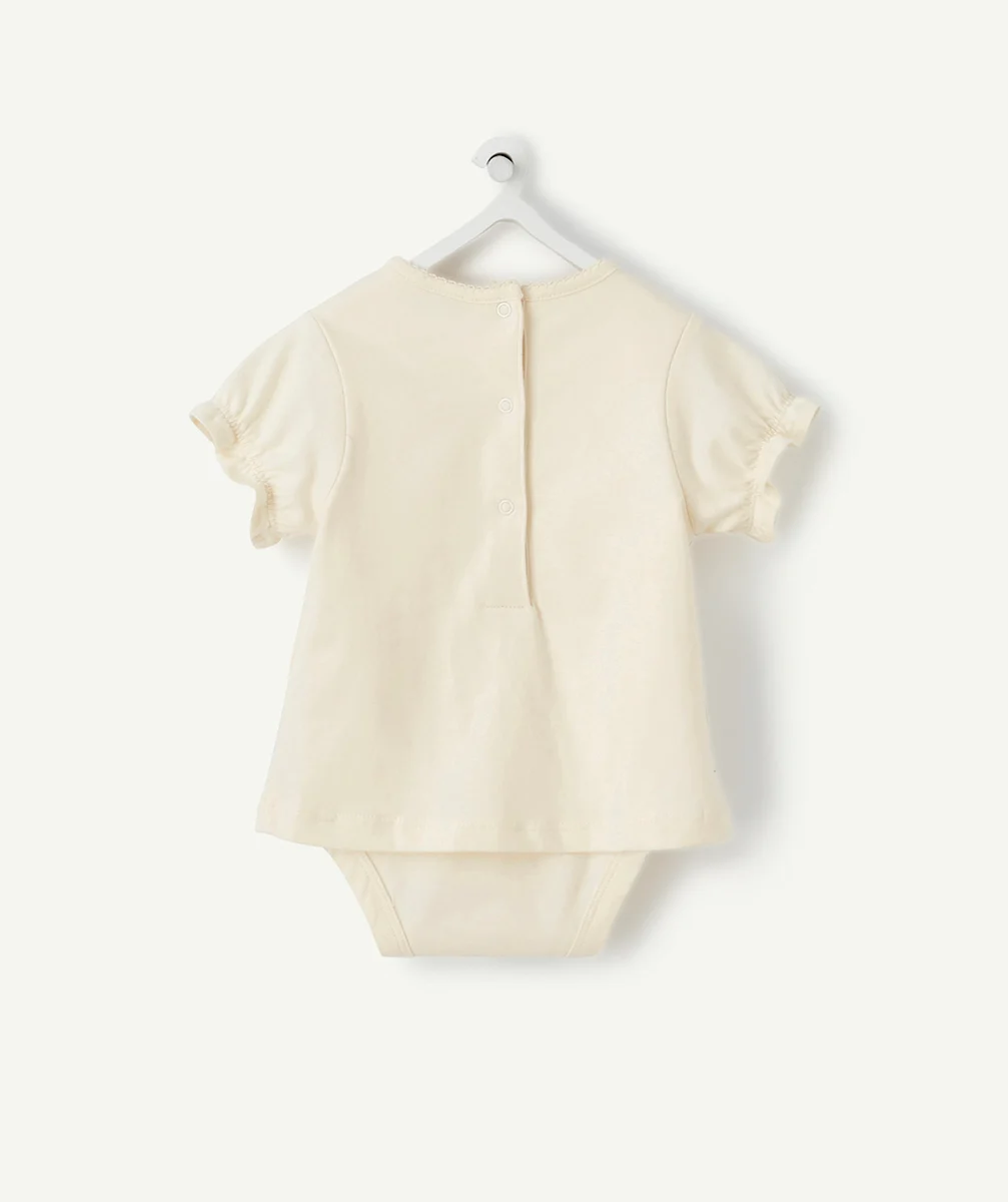 LE T-SHIRT BODY 2 EN 1 BÉBÉ EN COTON BIO ÉCRU AVEC ANIMATION