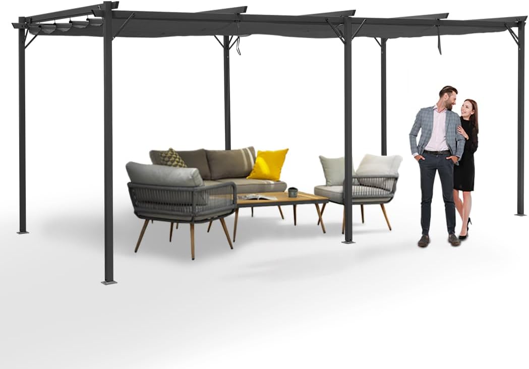 Grindi - Garten Pergola Pavillon mit einstellbarem Stoffdach - Irda IV, 3x6 m - wasserdichtes & stabiles Sonnenschutz für Terrasse und Freistehender, Carport-Pavillon, Grillpavillon, Markise