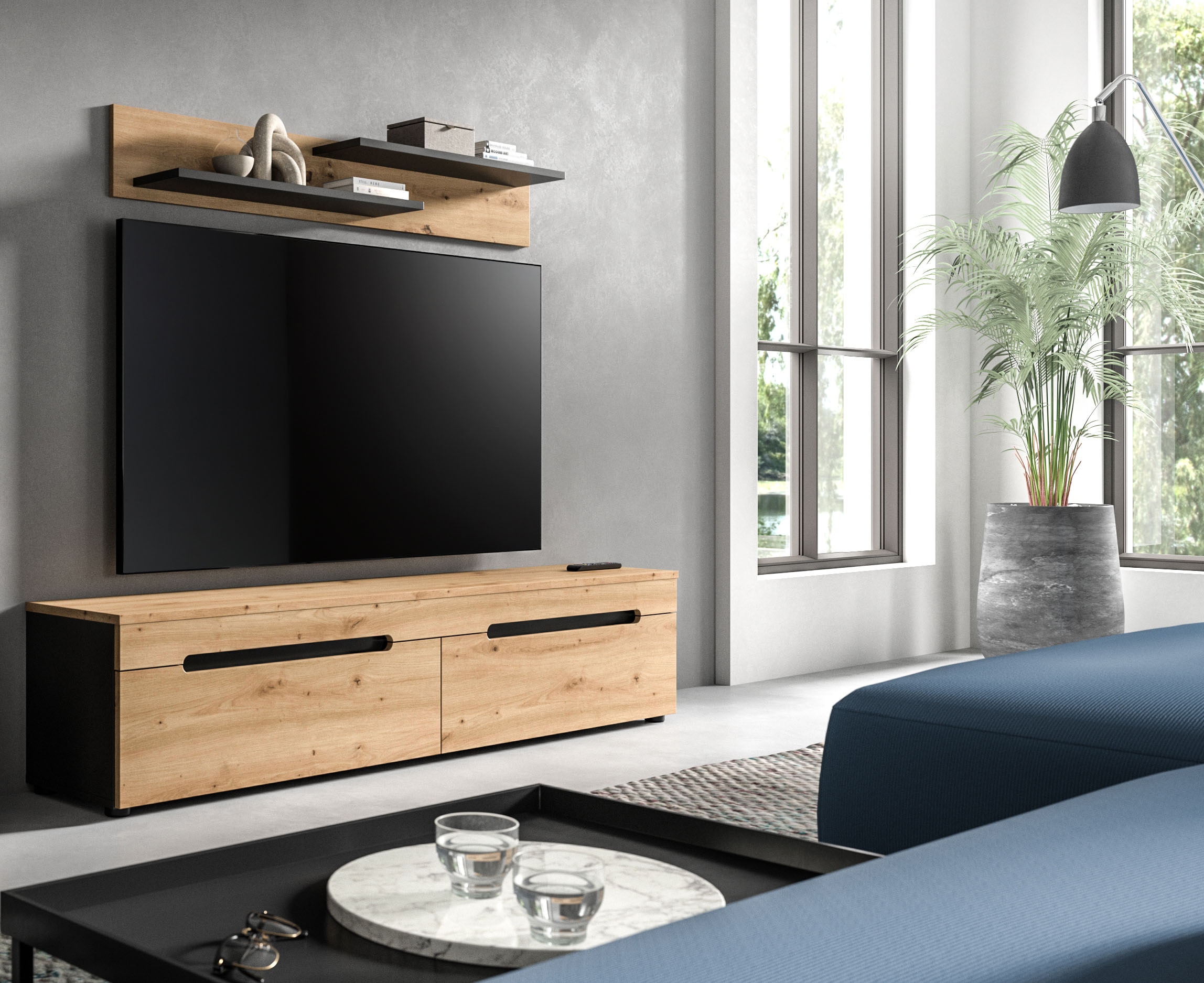 INOSIGN Wohnwand »REHAT, TOPSELLER!, 2-teilig, wahlweise stehend und hängend montierbar« Set bestehend aus: Wandboard (13x19x8 cm) und Lowboard (170x38x33 cm), 2 Stk. tlg.