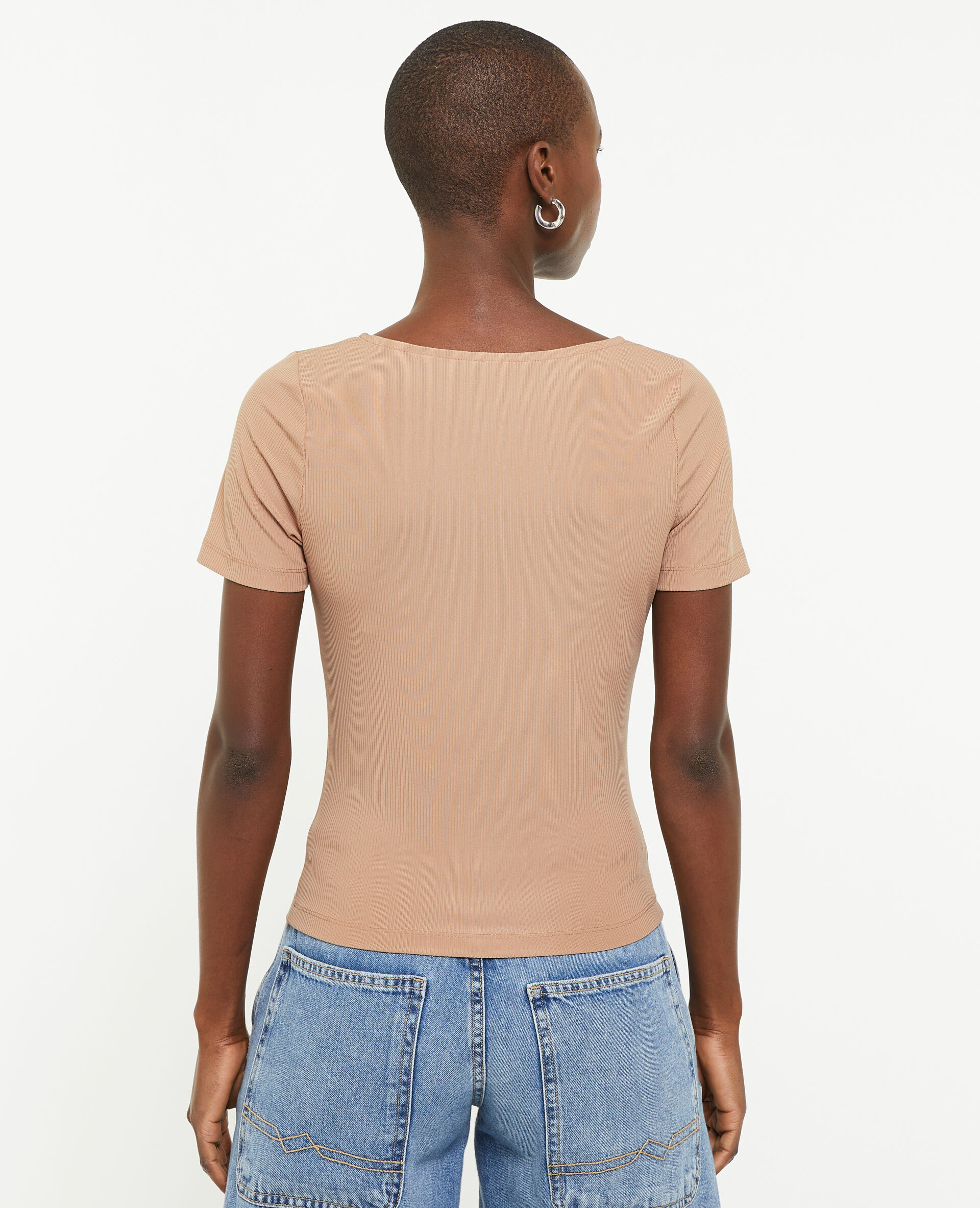 Top encolure carré maille côtelée - Taupe