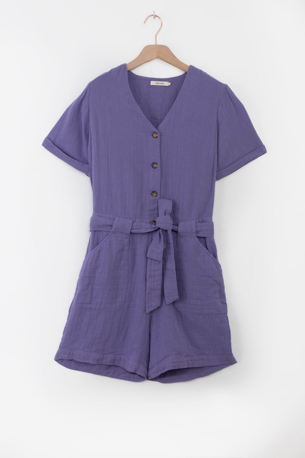 Paars mousseline playsuit met riem