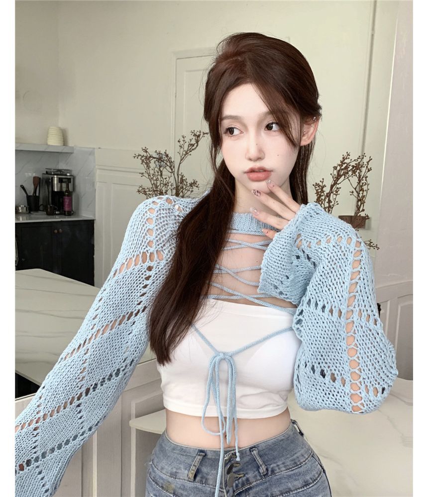 Letme - Gebreide top met lange mouwen en bolero / crop top