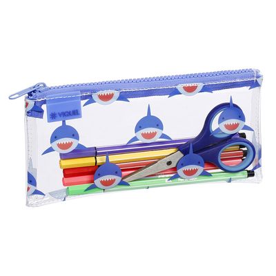 Trousse plate Baby Kawaii - 1 compartiment - 2 modèles disponibles : requin ou rainbow - Viquel