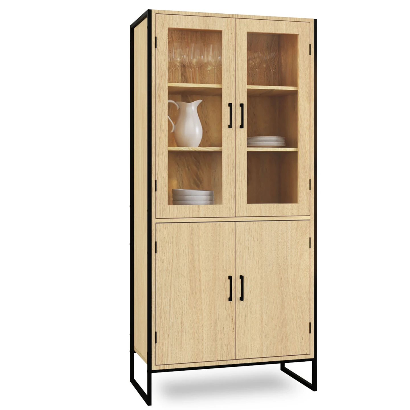 Vitrine buffet haut H. 176 cm vaisselier DETROIT 4 portes design industriel