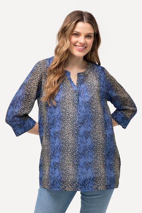 Bluse, Punkte-Streifen, A-Linie, Tunika-Ausschnitt, 3/4-Arm
