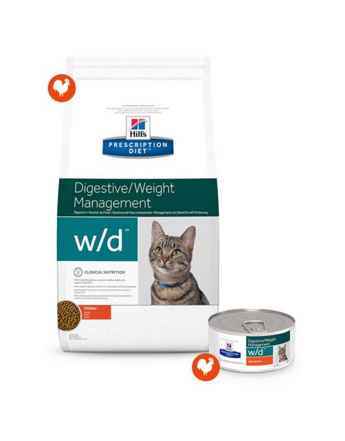 Hill's Prescription Diet W\/D Digestive\/Weight Management Blik - Kattenvoer - Kip 156 g
