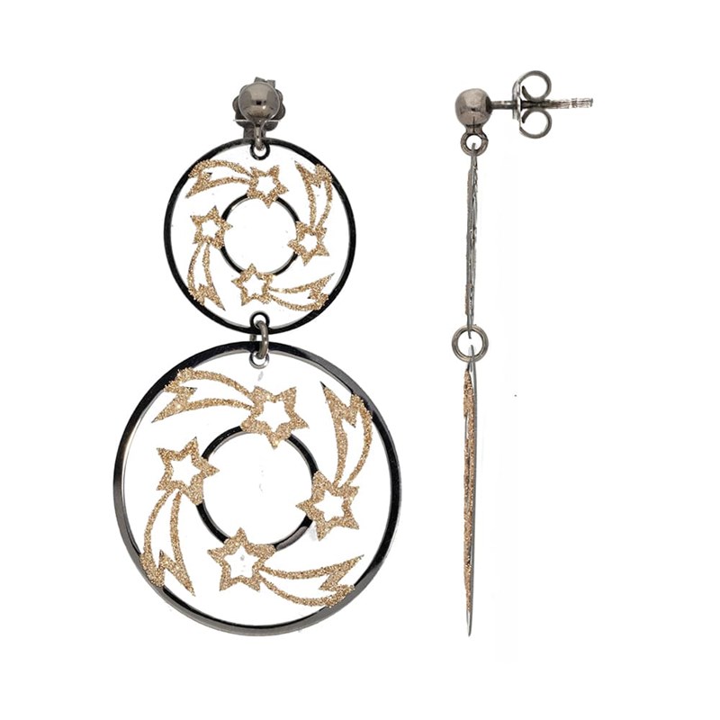 Boucles D'oreilles Argent Noir Doré Star