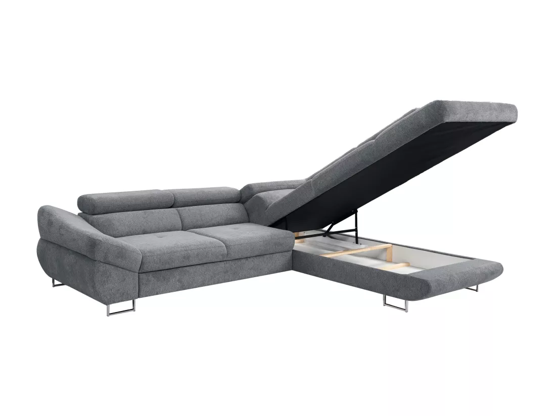 Canapé d'angle droit convertible en tissu texturé gris DALIAS