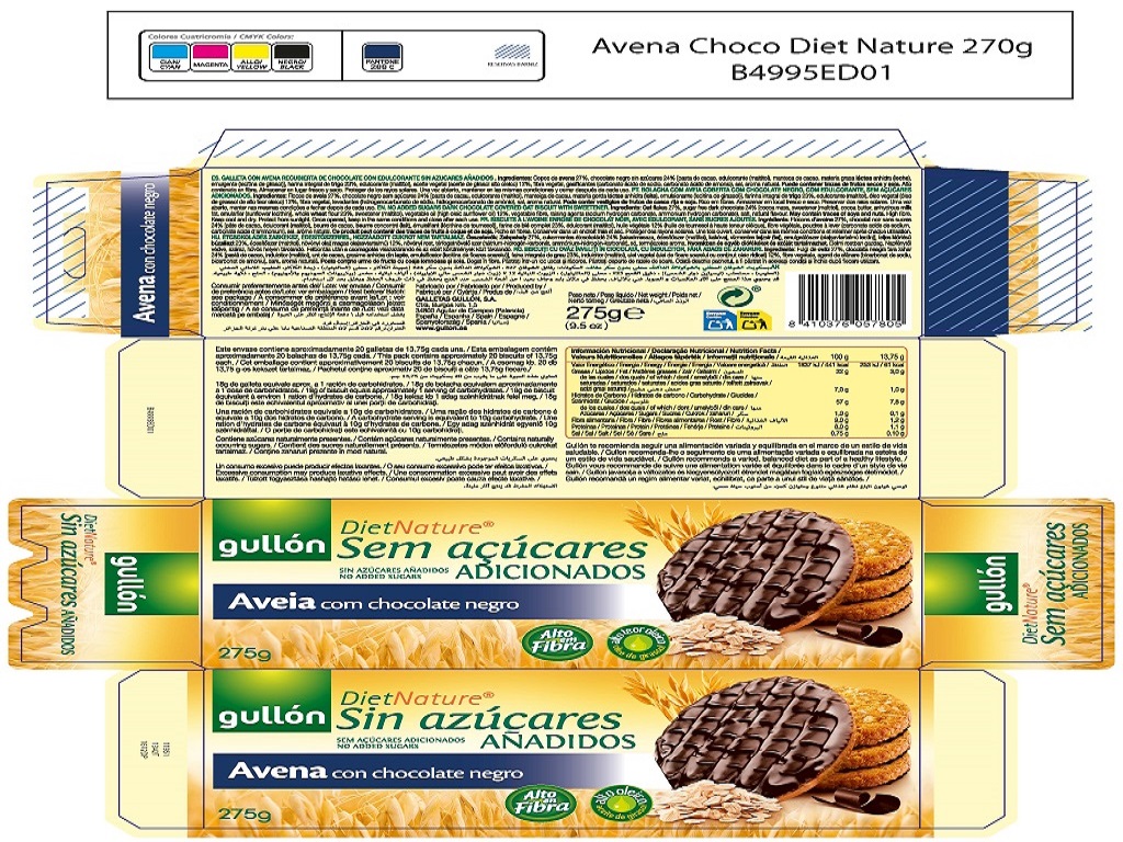 BOLACHA GULLON AVEIA CHOCOLATE NEGRO 275G