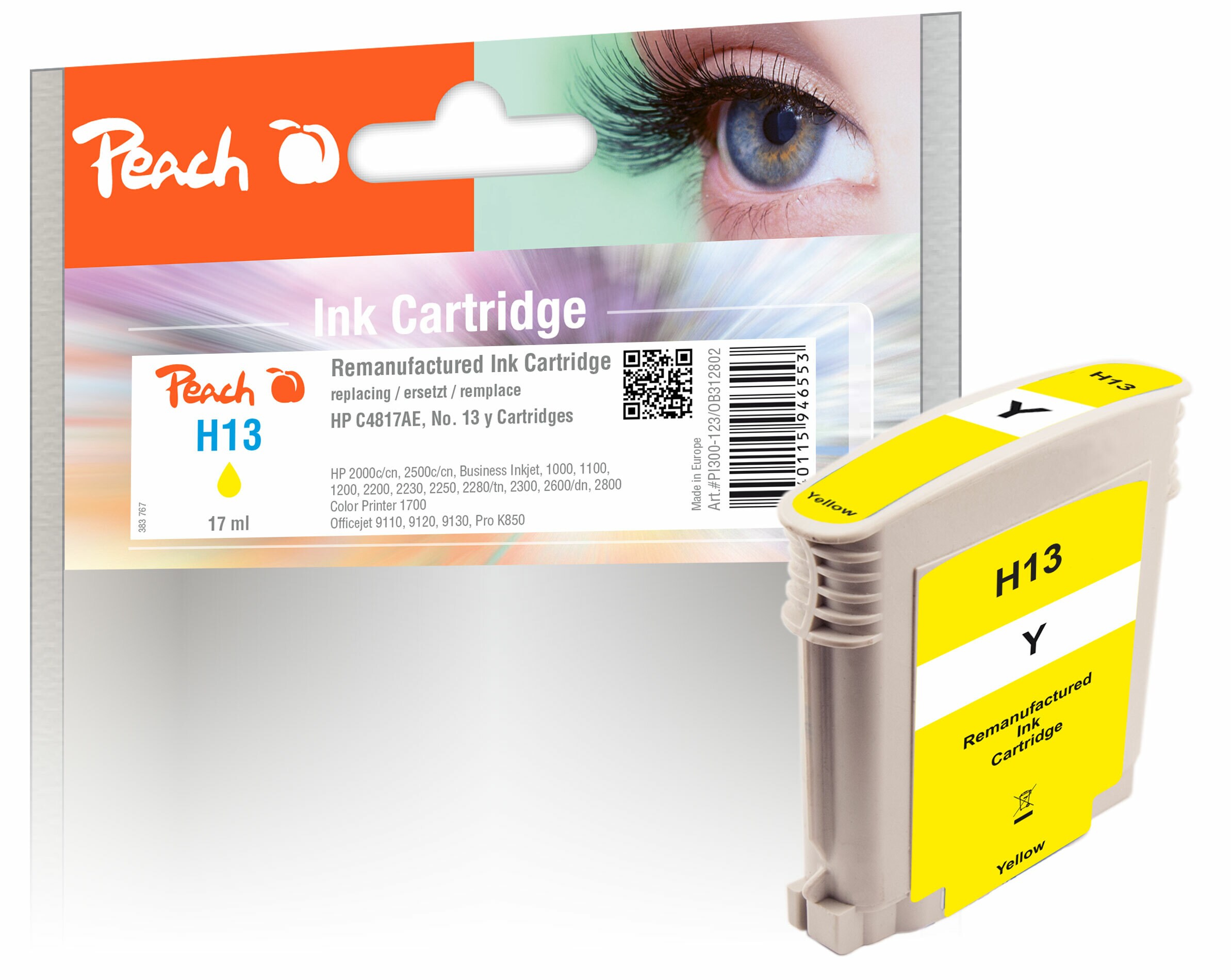 Peach HP 13 y Druckerpatrone ye ersetzt HP No. 13 y, C4817AE für z.B. HP Business InkJet 1000, HP OfficeJet Pro K 850, HP OfficeJet Pro K 850 DN (wiederaufbereitet)