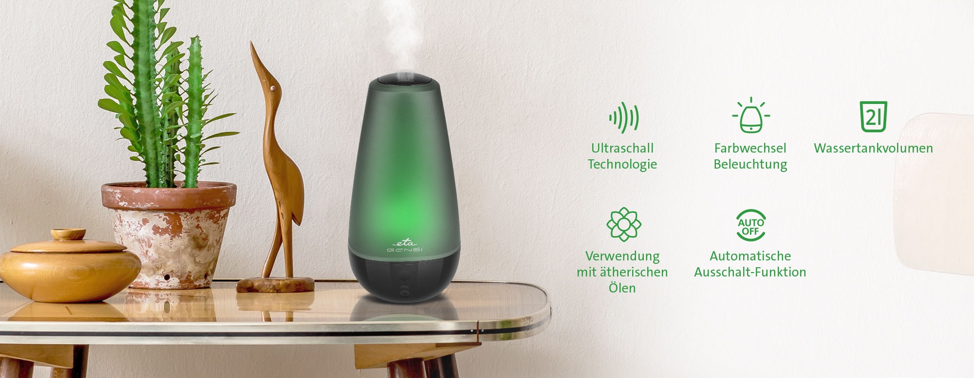 eta Diffuser »Genso,  Aroma Diffuser« 2 l Wassertank Für Räume bis zu 30 m2 geeignet