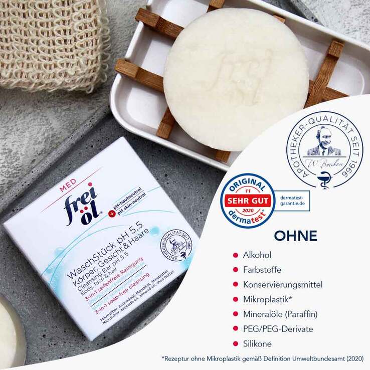Frei Öl Waschstück pH 5,5 Körper Gesicht Haare, 90 g