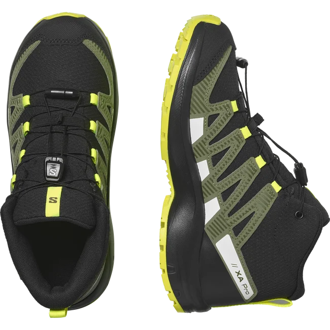 XA PRO V8 MID WATERPROOF  Junior - Schuhe Kids Black/DeepLichenGreen/SafetyYellow