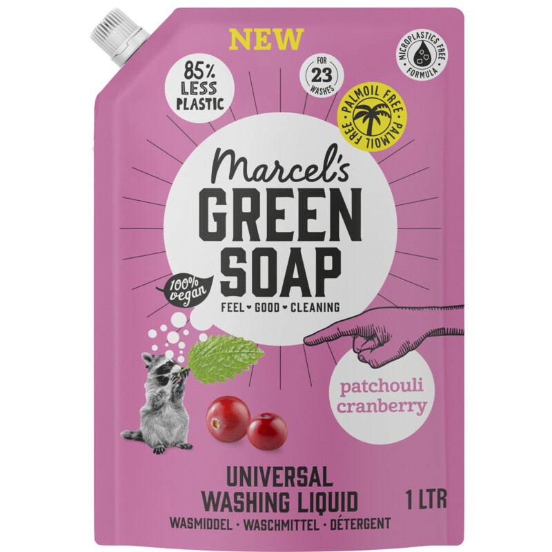 Marcel's Green Soap Wasmiddel patchouli cranberry navulling