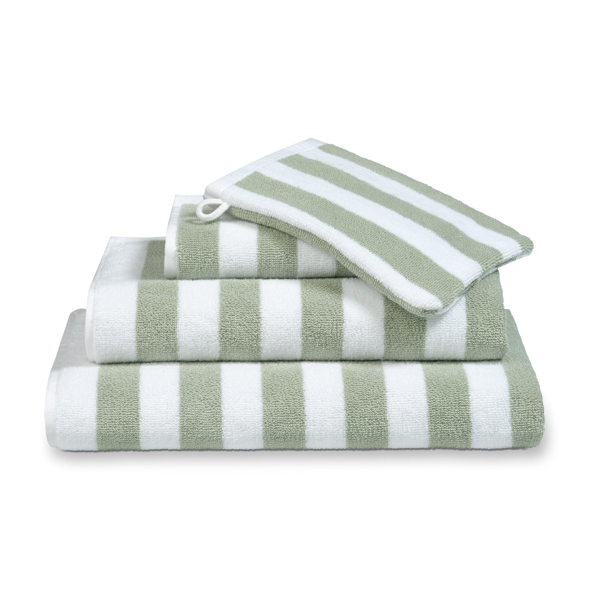 Verona Badtextiel Stripes Smoke Green | 70 x 140 cm | Wit | Groen