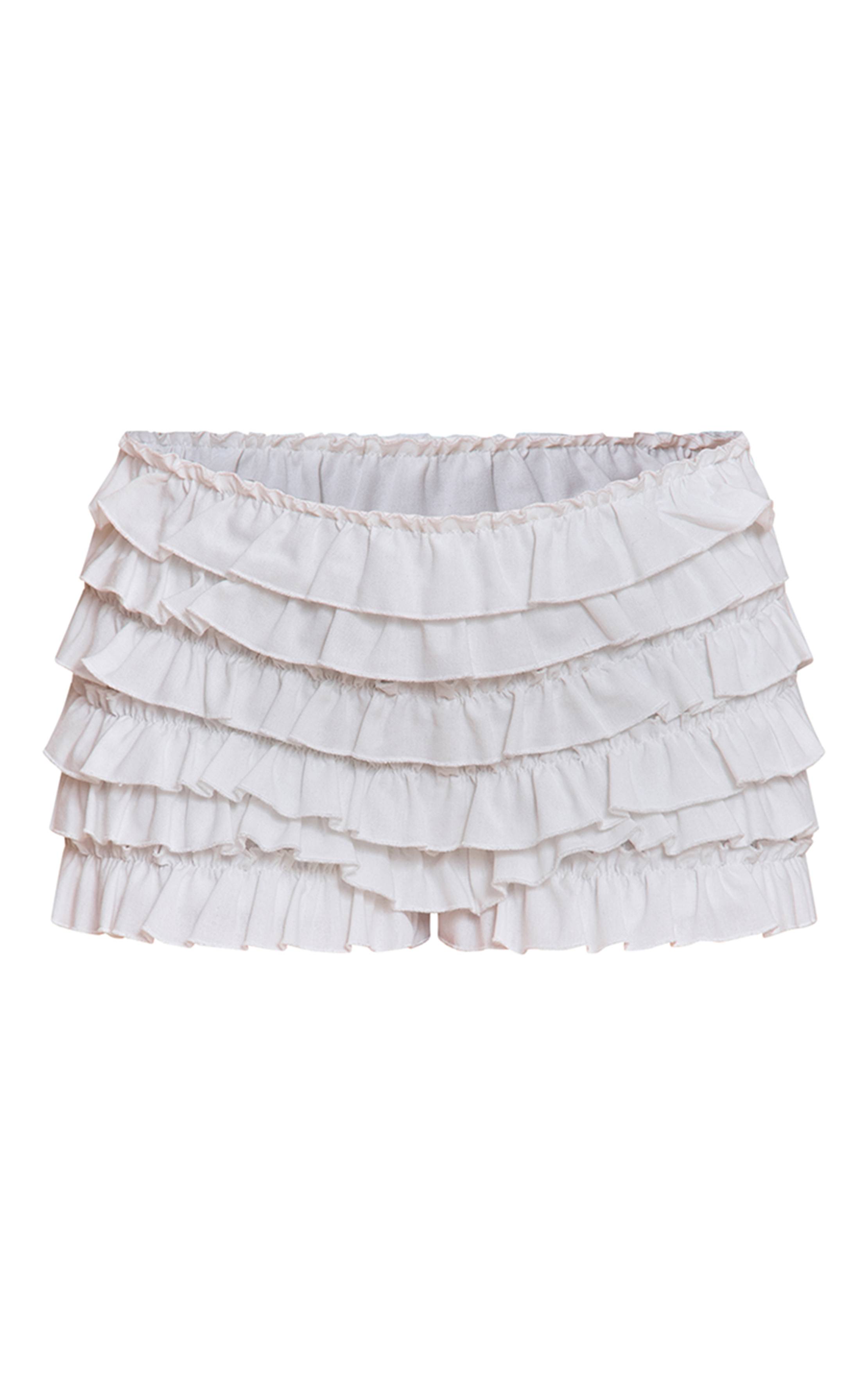 Blanc Short Bloomer Taille Basse En Mélange De Lin