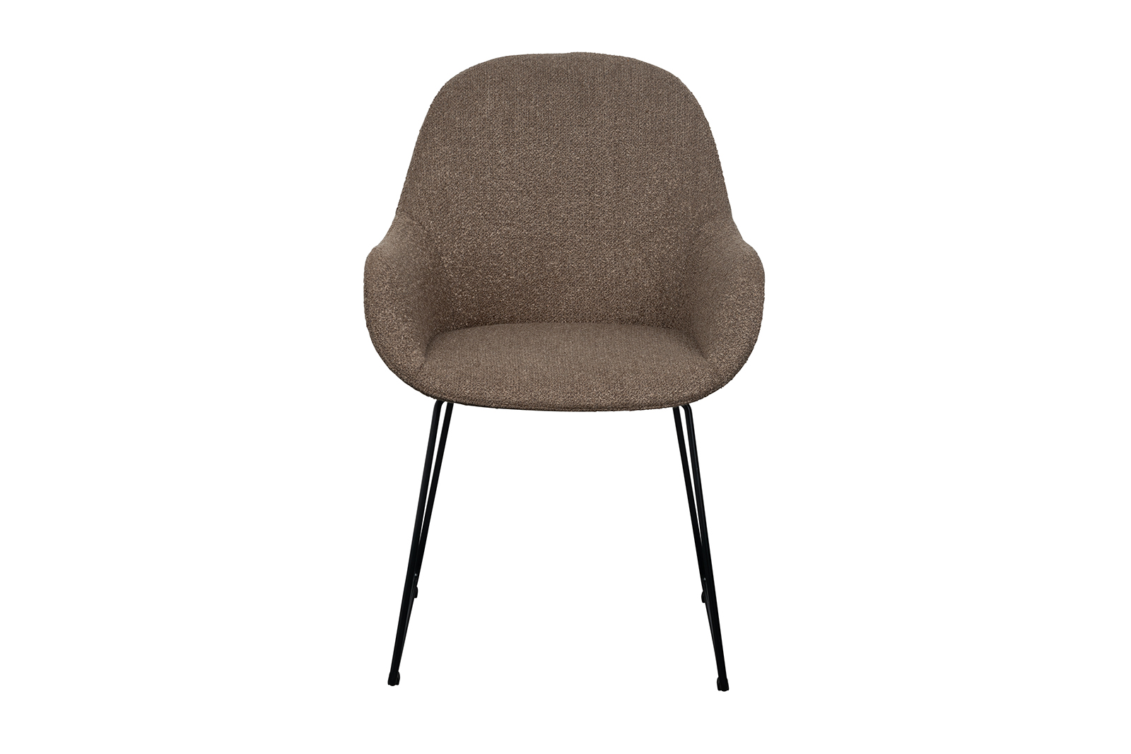 Layla spisestol I tekstil Marilyn brown med sorte metallben og høy arm.