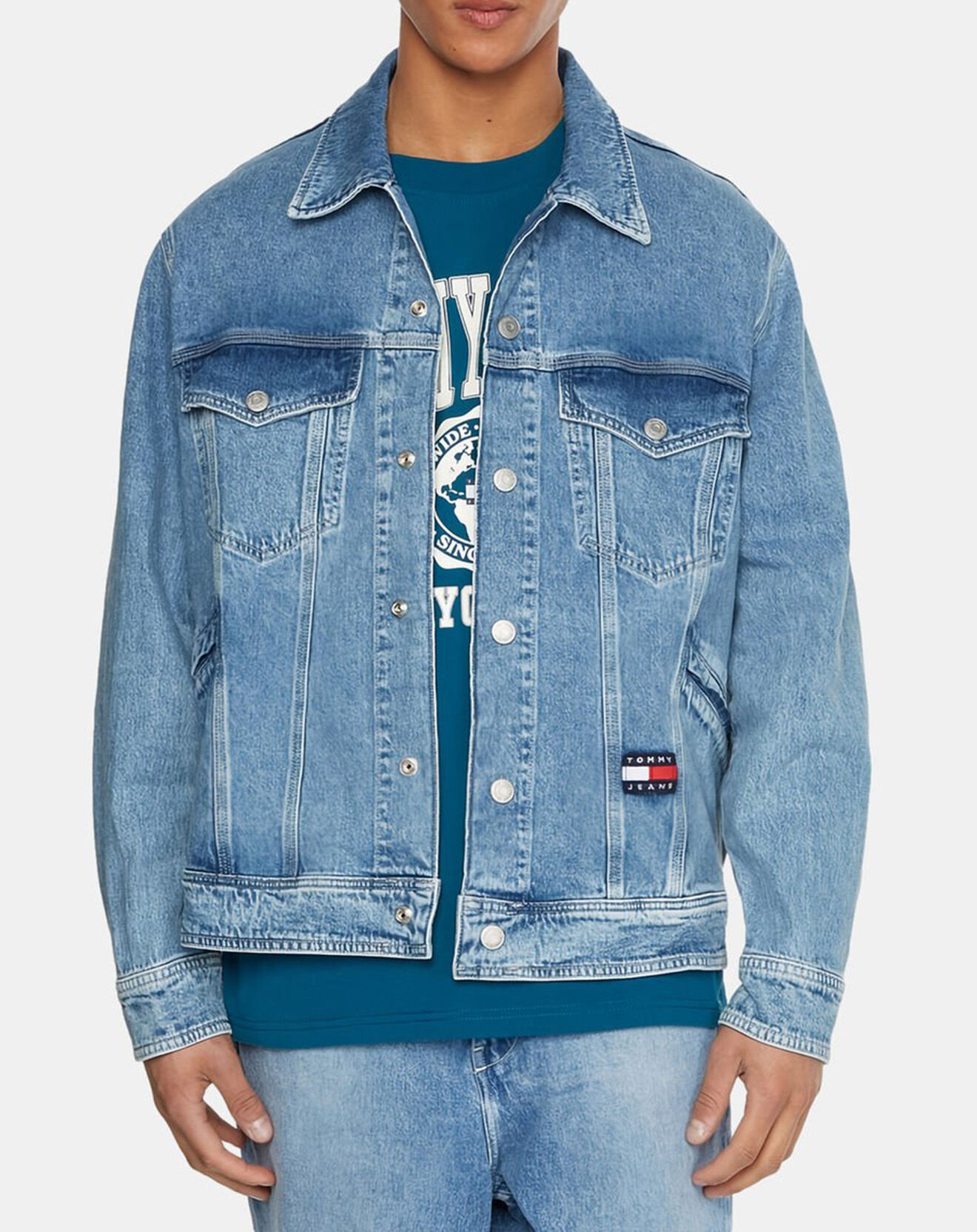 Tommy Jeans Veste en jean oversize Archive drapeau dos bleue