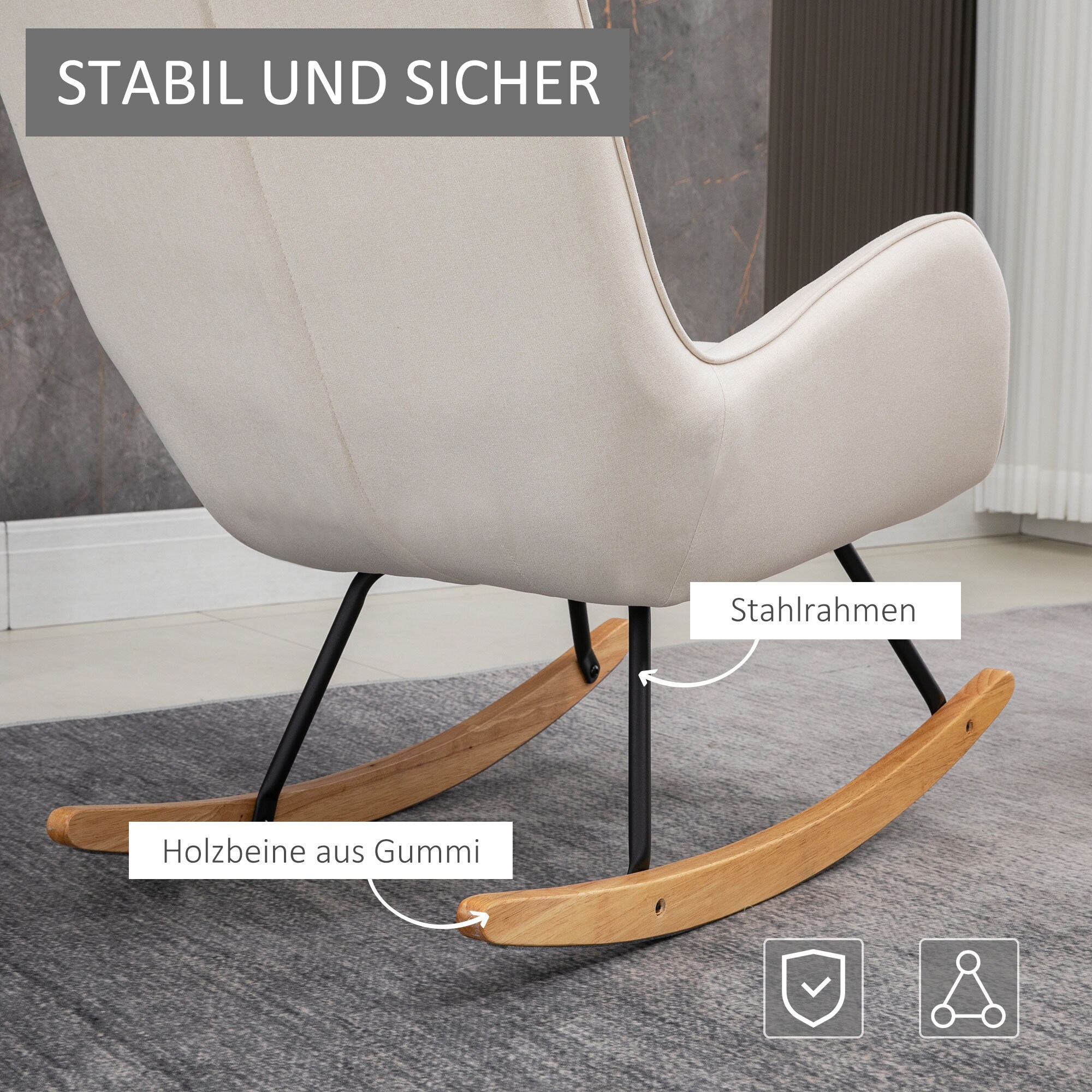 HOMCOM Schaukelstuhl mit Polsterung weiß 69L x 90B x 100H cm