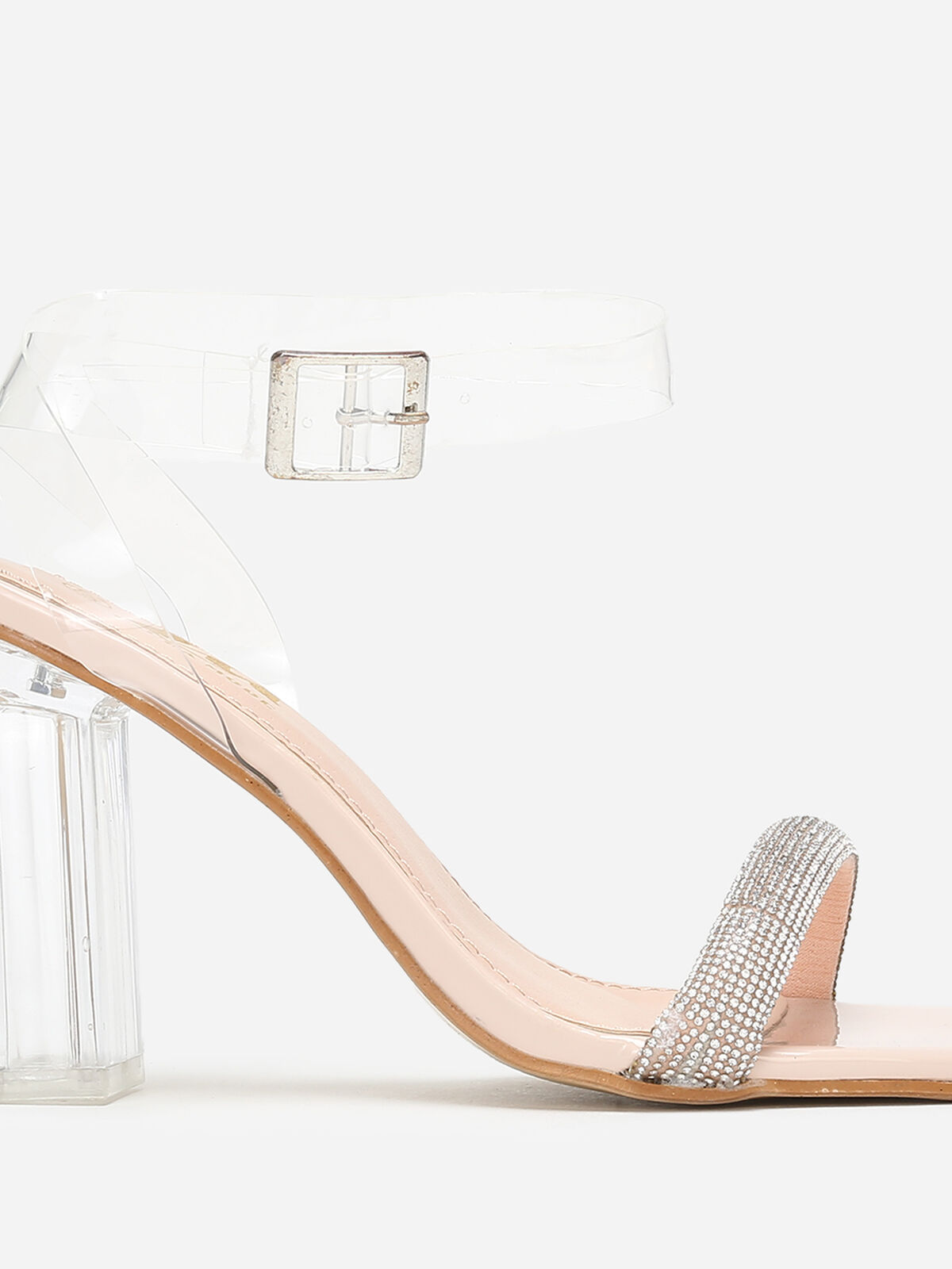 Sandales beiges vernies à strass et talon transparent Beige- Beige