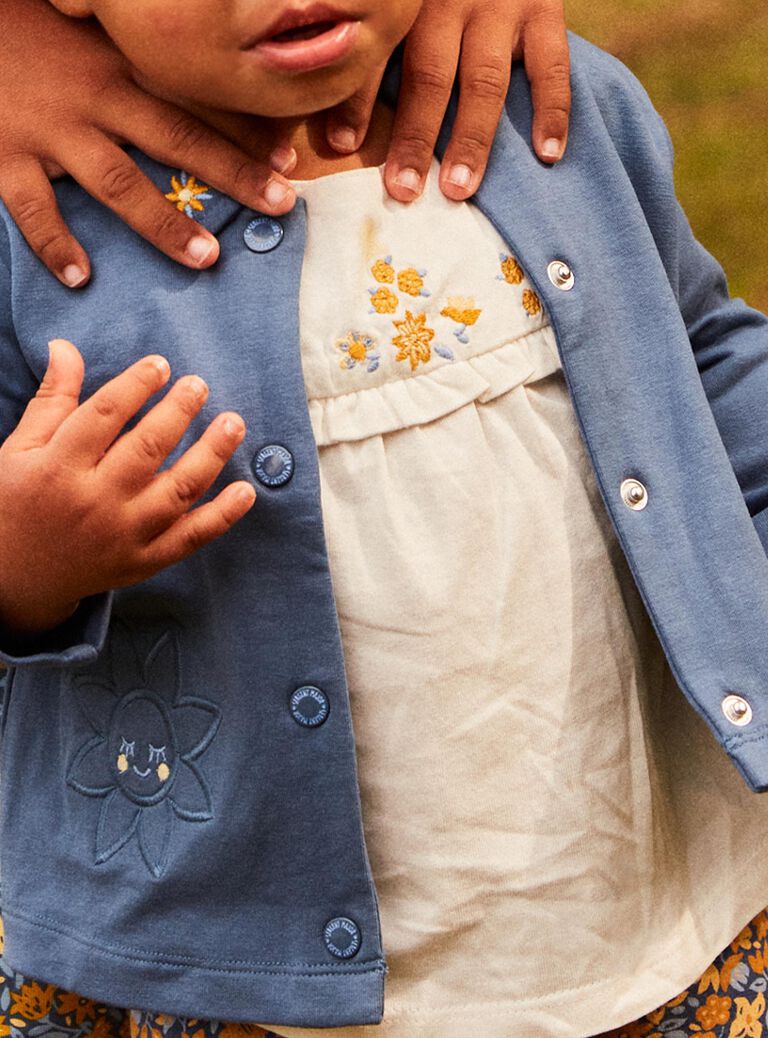 Cardigan bleu marine esprit veste à patchs fleurs