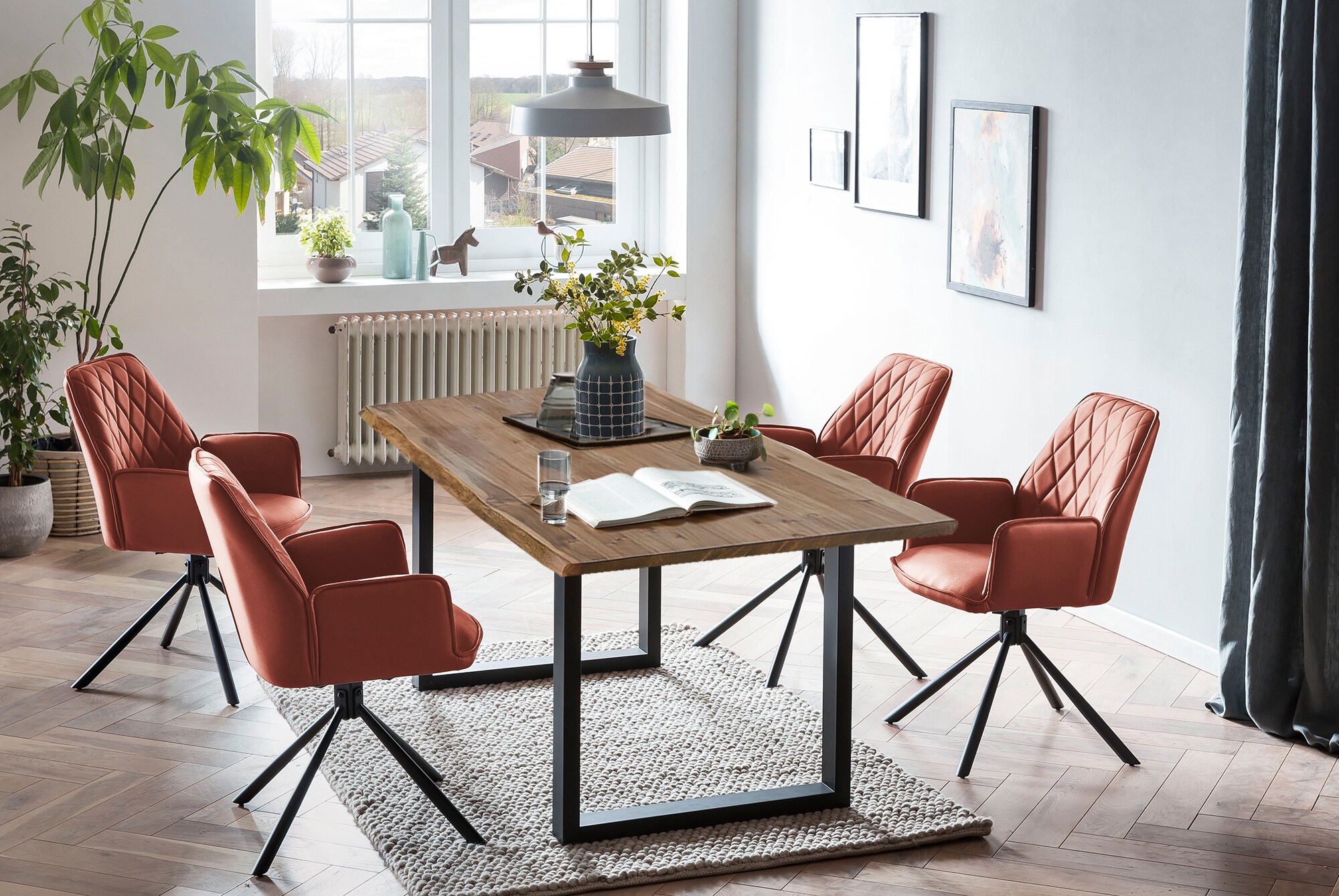 Essgruppe 5 tlg. 160x90 cm Sitzgruppe Massivholz Essstuhl Esstisch Tisch Stuhl