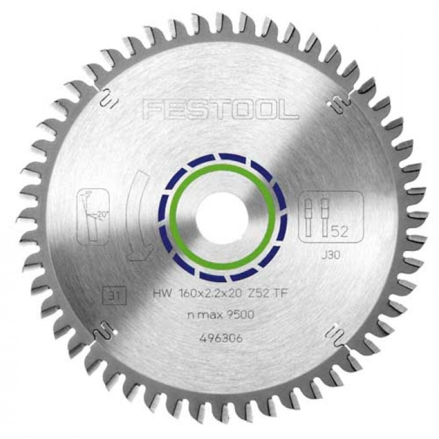 Festool 496306 / 160x2,2x20 TF52 Cirkelzaagblad - 160 x 20 x 52T - Aluminium
