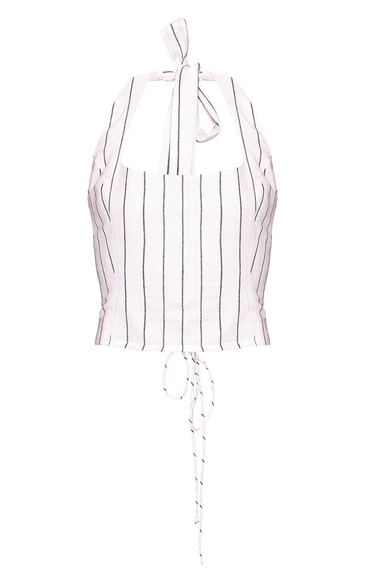 Blanc Haut Dos En Dentelle Col Licou En Coton