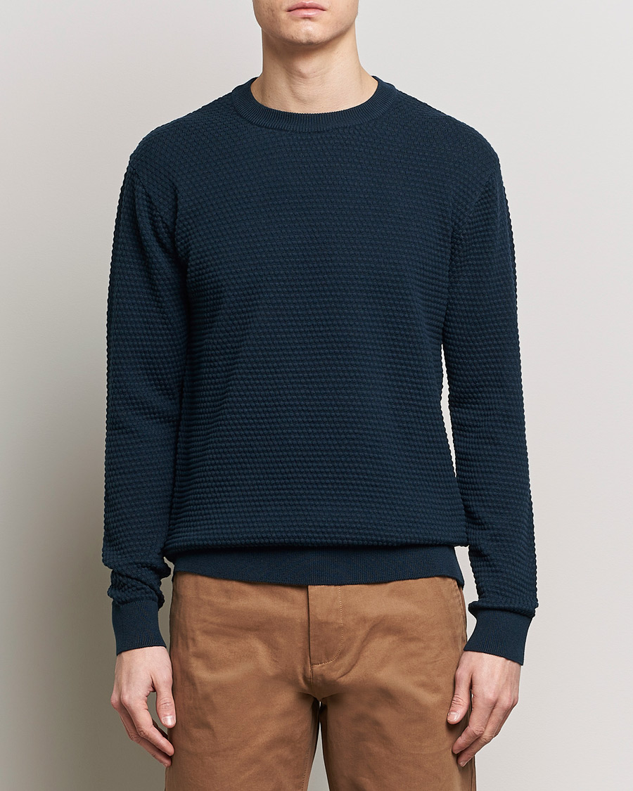 KnowledgeCotton Apparel Vagn Bubble Knit Cotton Crew Neck Total Eclipse