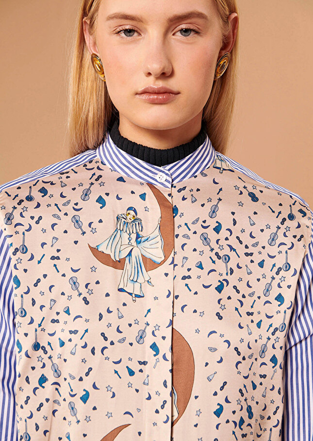 Chemise Corirayée bleu en popeline
