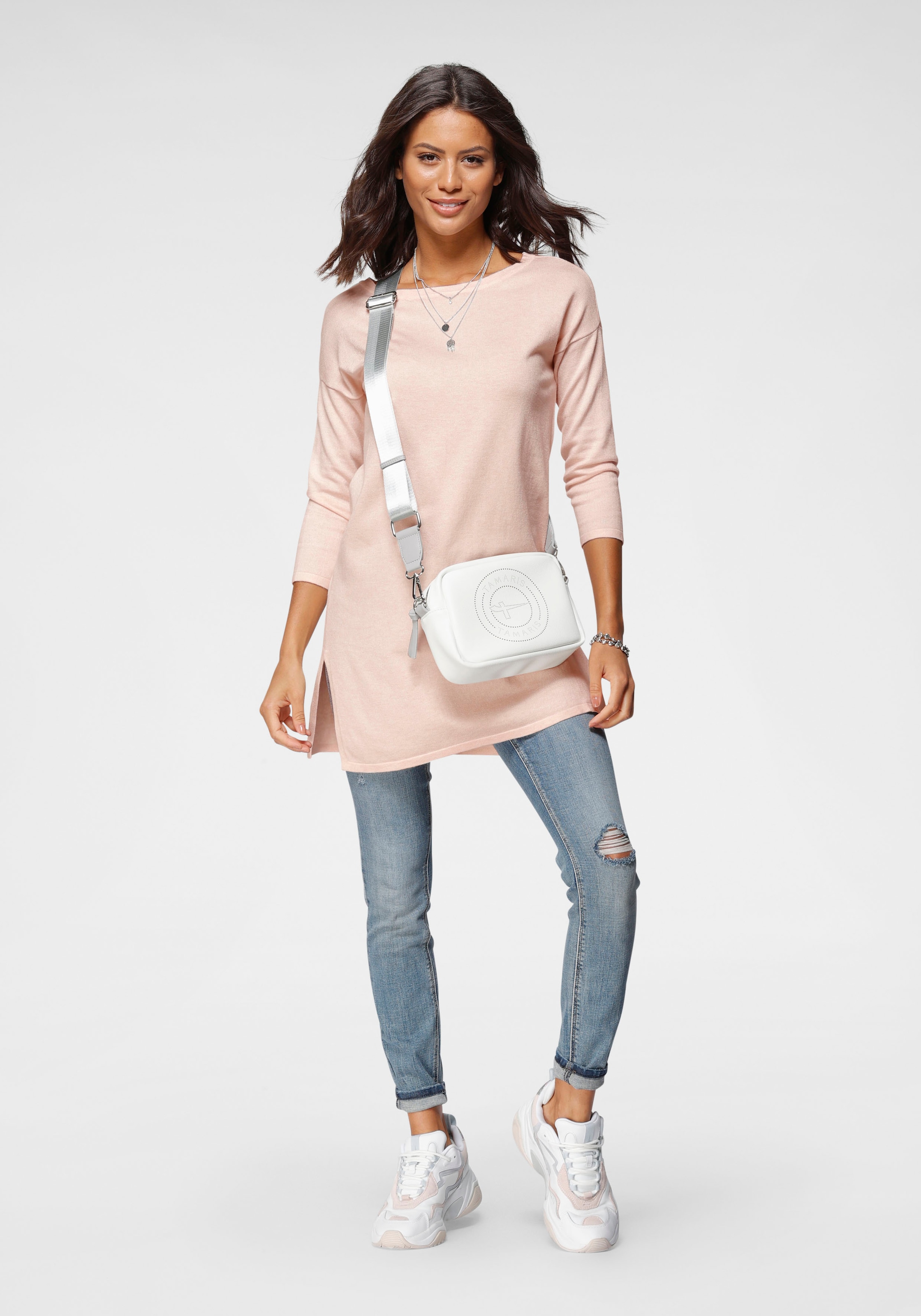 Laura Scott Longpullover , Feinstrick mit U-Boot Ausschnitt und seitlichem Schlitz