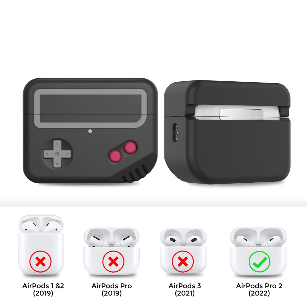 AirPods Pro 2 / AirPods Pro Gummi Schutzhülle Retro Spielekonsole Abdeckung mit Schlüsselring - Schwarz