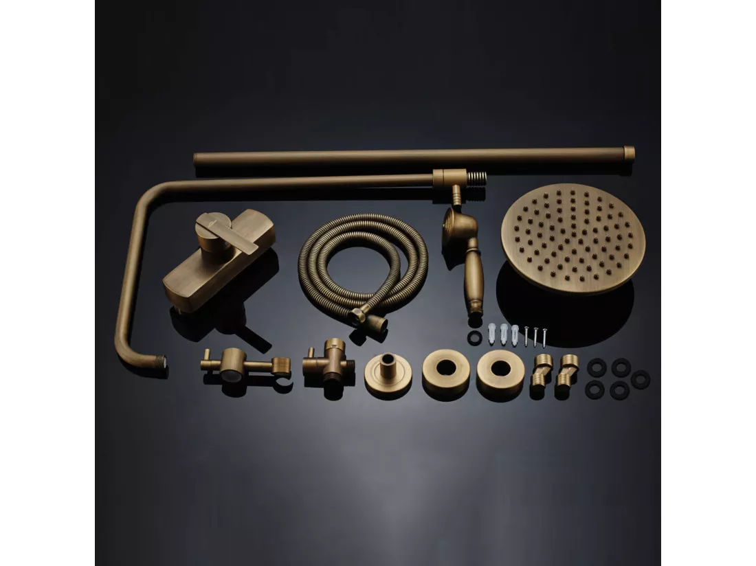 Colonne de douche en laiton Bronze Rétro,Ensemble de Douche avec Mitigeur Mécanique, Système de Douche Hauteur Réglable pour Salle de Bain