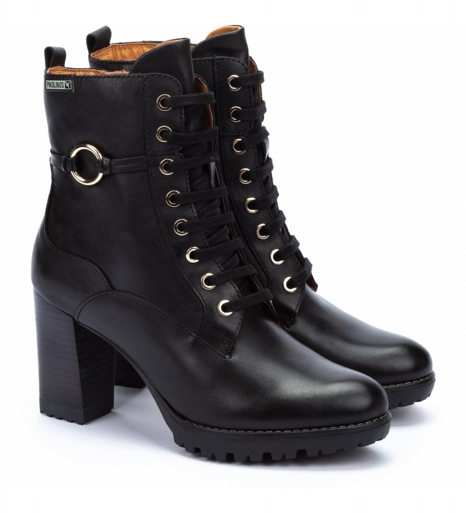 Botas de cano curto Pikolinos Conelly em couro preto - Altura do salto: 9 cm -