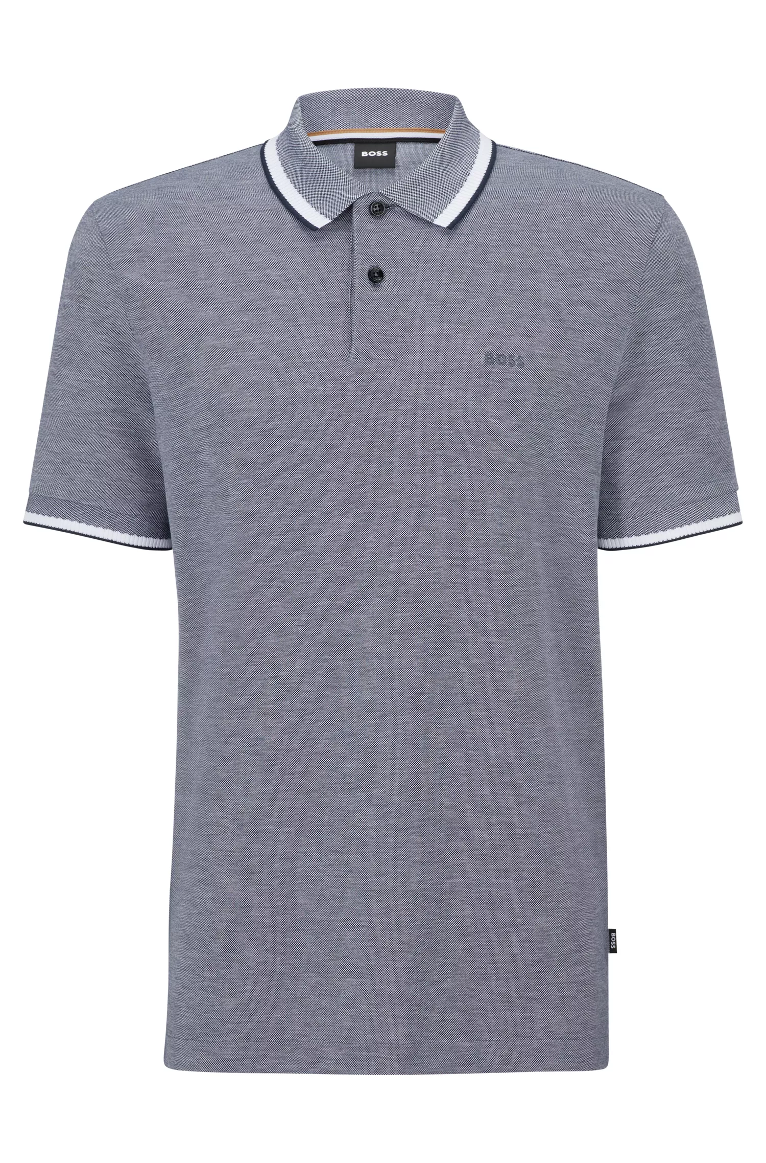Camisa polo BOSS preta em piqué de algodão com logotipo bordado.